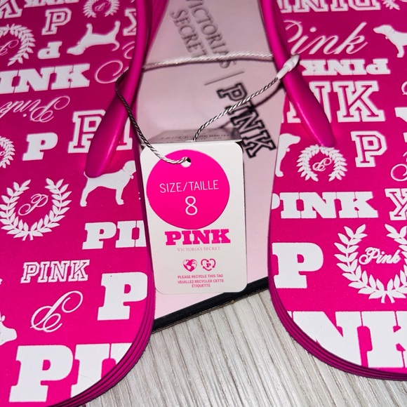 🩴 PINK Victoria's Secret Logo Flip Flops Size 8 NWT - Picture 4 of 8
